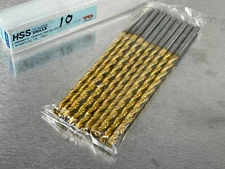(10) YG1 3/16" Cobalt Drill Parabolic, TiN Coated, HSSCo5, 5.2" OAL