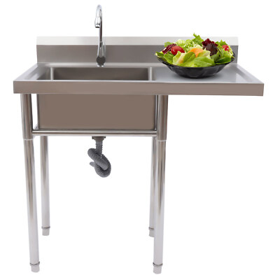 Commercial Stainless Steel Table Sink Outdoor Sink Station w/ Drainboard Faucet