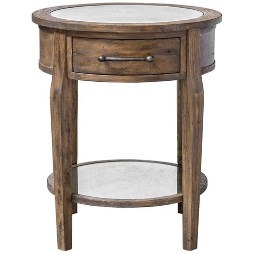 Uttermost Raelynn 1-Drawer Wood Mirrored Top End Table in Weathered Pecan - Picture 3 of 6