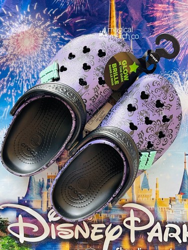 Disney Parks Haunted Mansion Purple Wallpaper Crocs Adult M4 W6 Shoes NWT