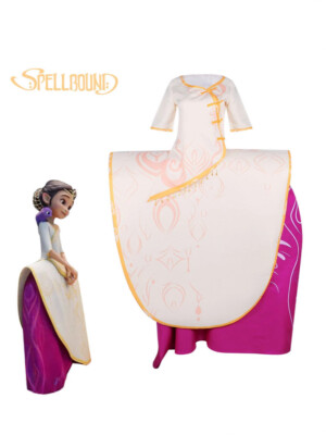 open lace back dress Spellbound (2024) Princess Ellian Kids Children White Outfit Carnival  Halloween Cosplay Costume