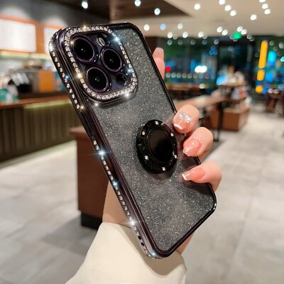 Glitzer Diamant Ring Handy SchutzHülle für iPhone 15 Pro Max 14 13 12 11 XS 8+