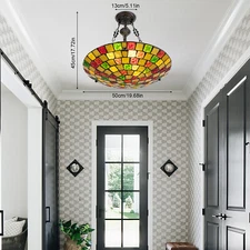 20 In Ceiling Lamp Pendant Wide Stained Antique Style Inverted Fit Dining Room