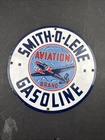 VINTAGE SMITH-O-LENE AVIATION GASOLINE / MOTOR OIL PORCELAIN GAS PUMP SIGN