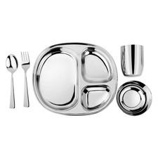 Ahimsa Stainless Steel Kids Dinnerware Set, Pediatrician Designed, 5 Pc Toddler