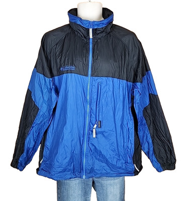 Columbia Packable Blue & Black Nylon Full Zip Jacket Mens Size L Large R1