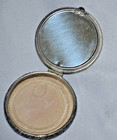 Antique Silver Tone Compact w/Raised Filagree Metal Top & Enamel Bottom — photo 3