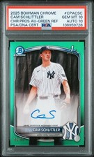 2025 BOWMAN CHROME NEW YORK YANKEES CAM SCHLITTLER GREEN AUTO /99 PSA 10/DNA 10