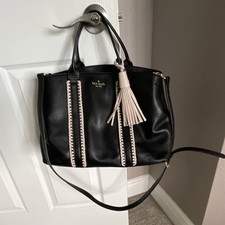 Kate Spade New York Black Pebbled Shoulder Bag Tassel Gold Hardware for Women