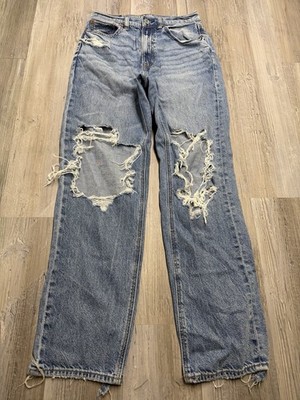 American Eagle Baggy Straight Jeans Size 26x29 Highest Rise Ripped Distressed