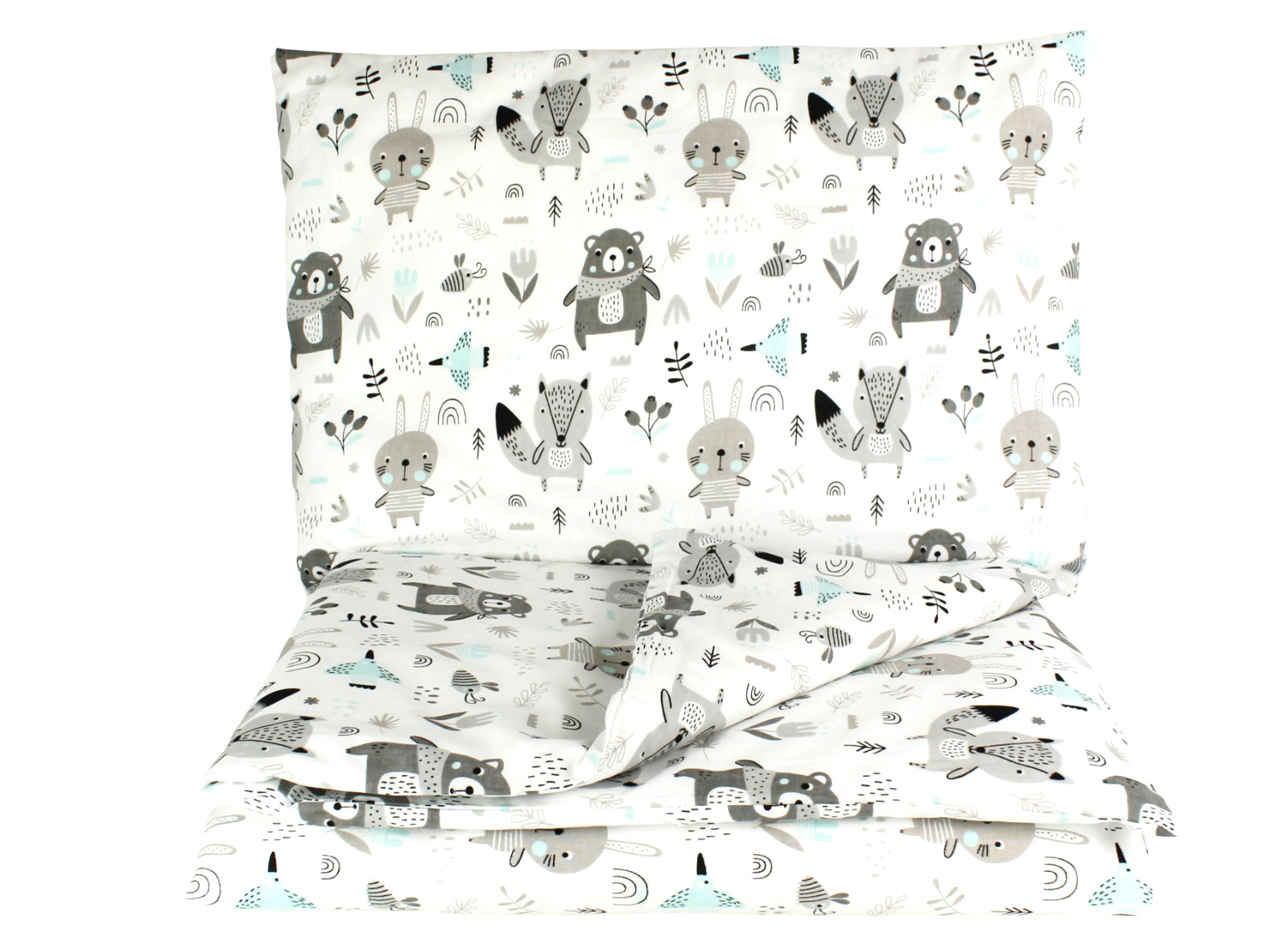 Set lenzuola 2 o 4 pezzi lettino letto bambino trapunta federa cuscino animali giardino