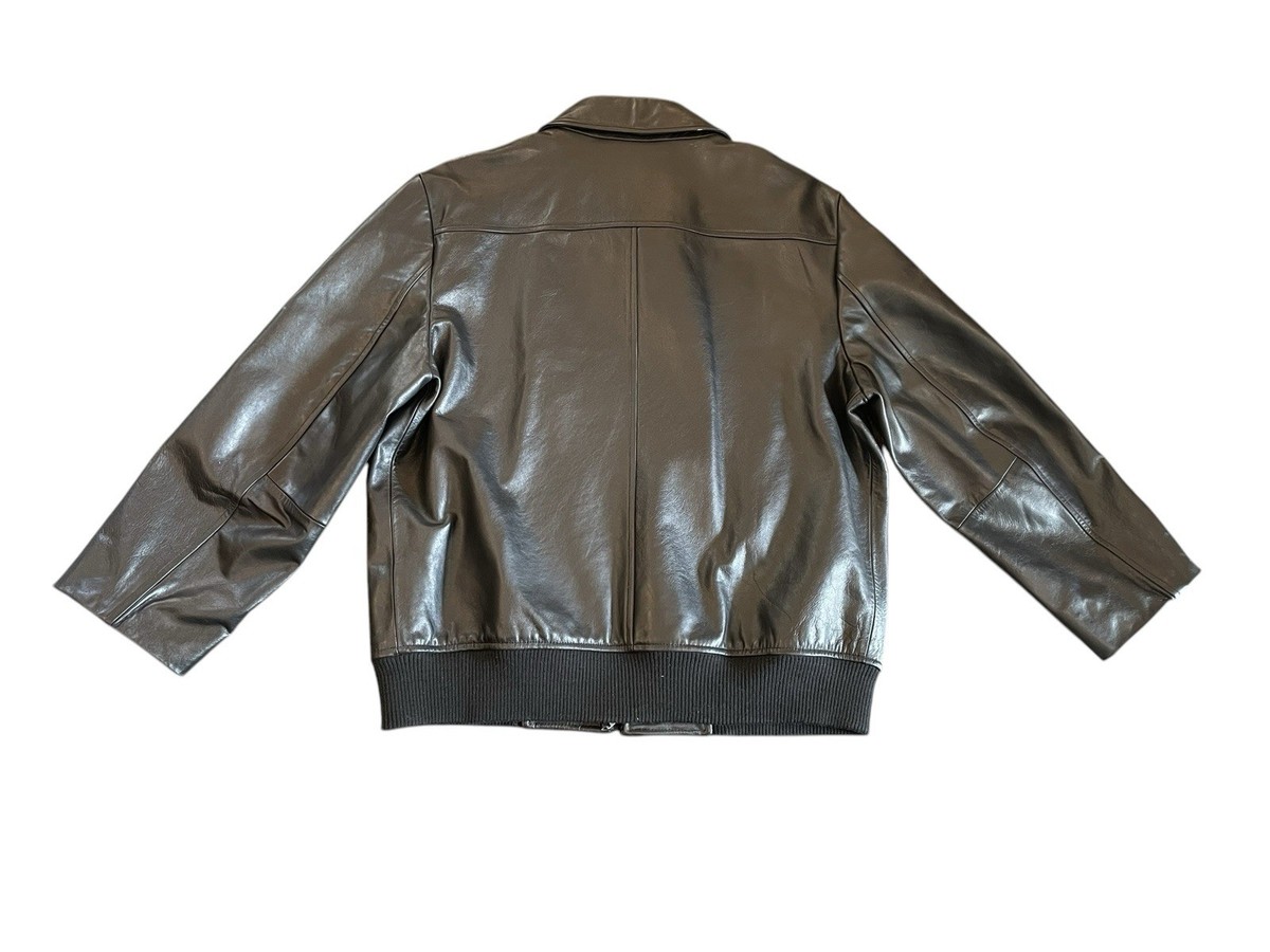 Banana Republic Men Black Leather Jacket Size L Motorbike Pockets