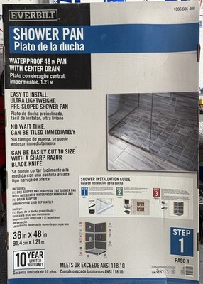 Everbilt Shower Pan 36in X 60in Pre-Sloped With Off center Drain