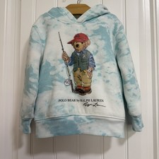 Polo Ralph Lauren Hoodie Kids 4/4T Tie Dye Fishing Polo Bear Blue Soft Pocket