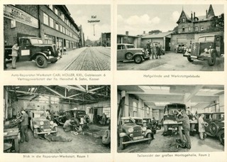 2 Fotokarten Auto Reparatur Werkstatt Carl Möller Kiel Gablenzstr. 6 SELTEN