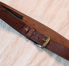 VTG 70s Men's Brown Top Grain Cowhide Embellished Leather Belt Hidden Pocket 36"