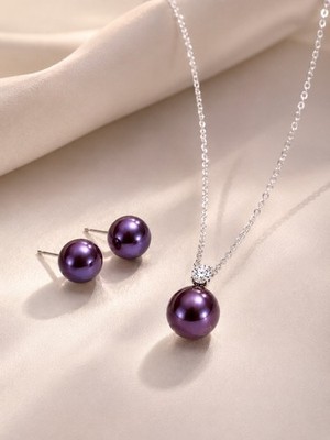 Echte Süßwasser Perlen Halskette Ohrringe Set Deep Purple S925 Silber Geschenk
