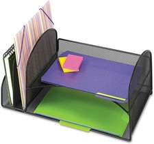 3264BL Onyx Mesh Desktop Organizer W/ 2 Vertical 2 Horizontal Sections Black