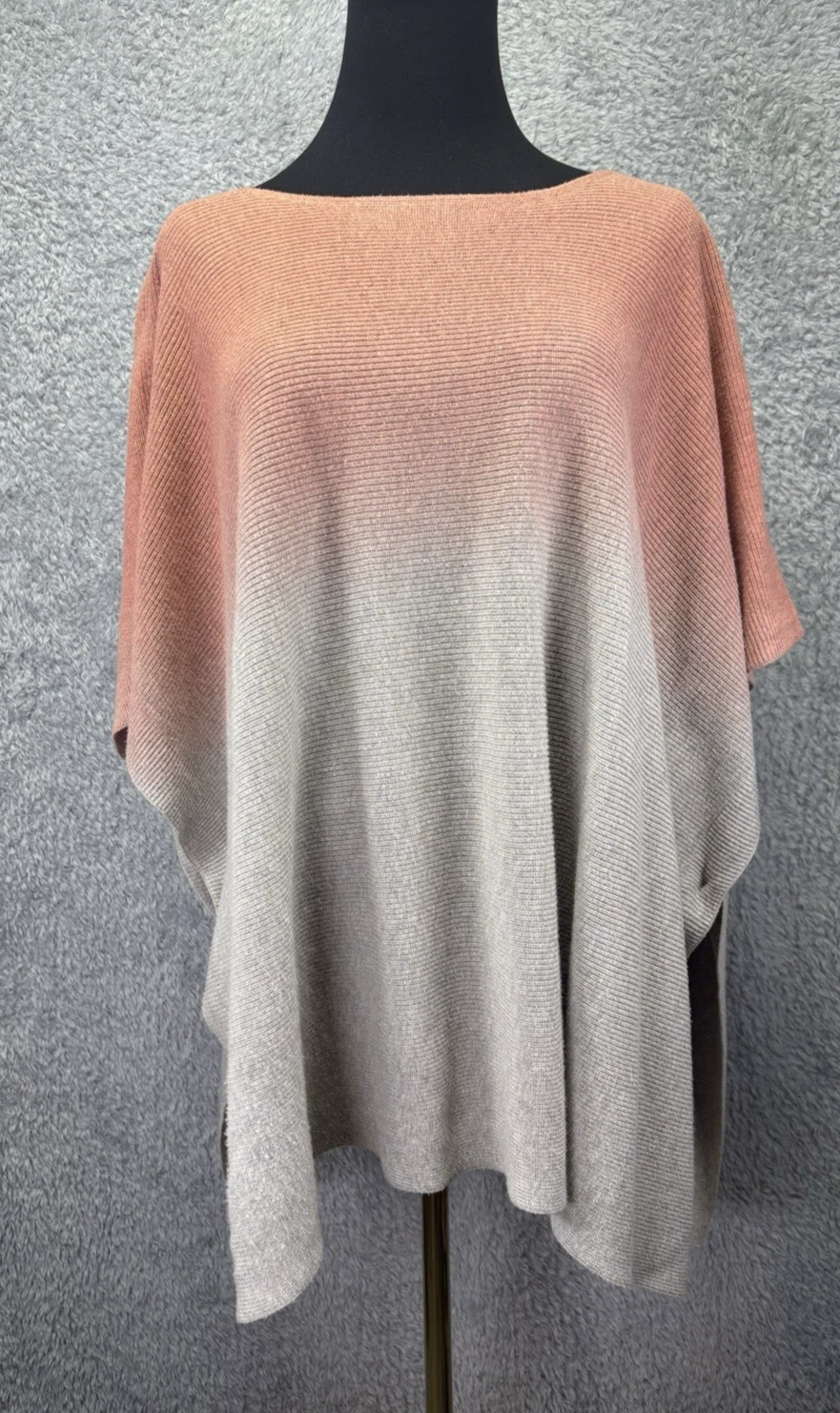 J Jill Pure Jill Petite One Size Ribbed Poncho Sweater Orange Beige Ombre Cotton