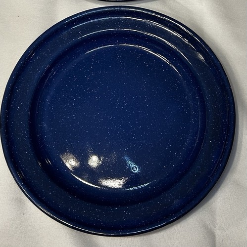 Blue Speckled Enamelware 10.5" Plates Set of 2 Picnic Dinner Outdoors Camping
