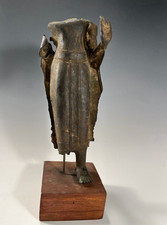 Thai Thailand Bronze partial figure of Buddha mounted on wood base ca 17-18th c.