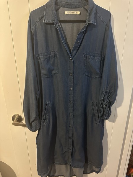 Standard Grace Light Denim Tunic Women’s Blue Shirt Style Button Up Dress XL