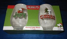 Peanuts Snoopy Christmas Curved Table Glasses NEW Set of 2 - Joy Cheer 4-7/8" H