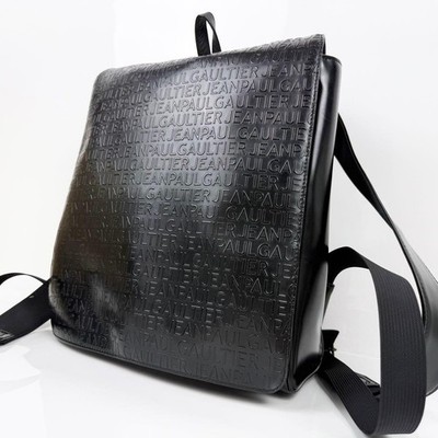 Jean Paul Gaultier Vintage All Over Logo Monogram Backpack Black Enamel Women's