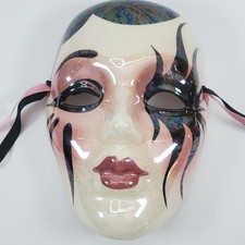 VTG Mardi Gras Mask Artist Signed Decorative Wall Art Luster Finish Hand Painted