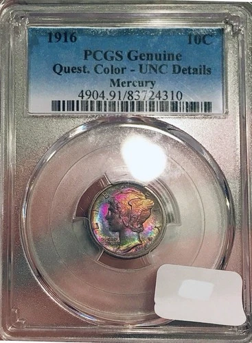 1916-P GEM BU+++ DETAILS! MONSTER TONED FSB! MERCURY DIME.  RARE THIS NICE!