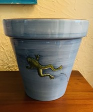 Vintage Pottery Barn Frog Blue Ceramic Flower Pot Planter Never Used With Tag