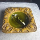 1960 Haeger Ashtray #2043 6 Inch Square Marked Orange Tan Art Deco Style Vintage