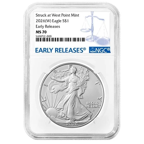 2026 (W) $1 1-oz American Silver Eagle NGC MS70 ER Blue Label