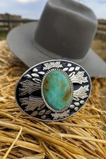 Turquoise Western Belt Buckle Silver Engraved Cowboy Rodeo Belt Gift Buckle