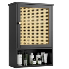 Bathroom Wall Cabinet, Bamboo Over-The-Toilet Storage Organizer with Rattan D...