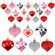 30 Pcs Heart Ornaments, Valentine Christmas Home Hanging Decor, 7 Styles