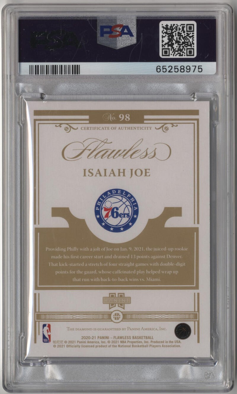2020 Flawless Isaiah Joe Rookie Card PSA 10 7/20 POP 1/1 view 2