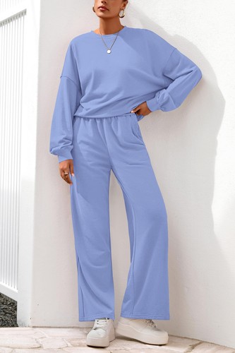 2 Piece Outfits 2026 Spring Sweatsuits Crewneck Sweatshirt Wide Leg Sweatpant... - Bild 6 von 8