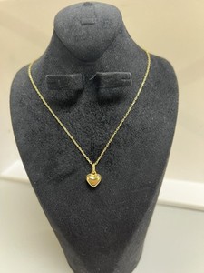 Authentic 14K Gold Plated 18 Puffed Heart Pendant Necklace Cable Chain Sterling Silver