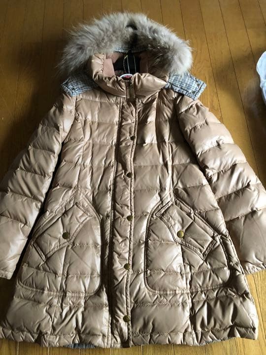 Burberry London Blue Label Hooded Coat Beige Nylon Nova Check Size 38 For Women