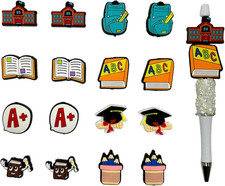 16PCS Focal Silicone Beads, Pencil Silicone Focal Beads for Keychain Making, Cr