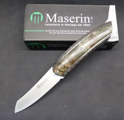 Maserin 375/RV AM5 M390 Flipper Carbon Fiber w/ Green Wood Inlay  Made in Italy
