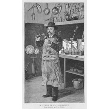 EUGENE TURPIN French Chemist in His Laboratory - Antique Print 1894