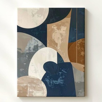 Modern Abstract Geometric Canvasoverlapping Curved Shapes In Muted Tones Wall