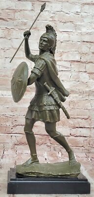 Shielded Roman Warrior Bronze Statue Sculpture Handmade Historical Artwork Home