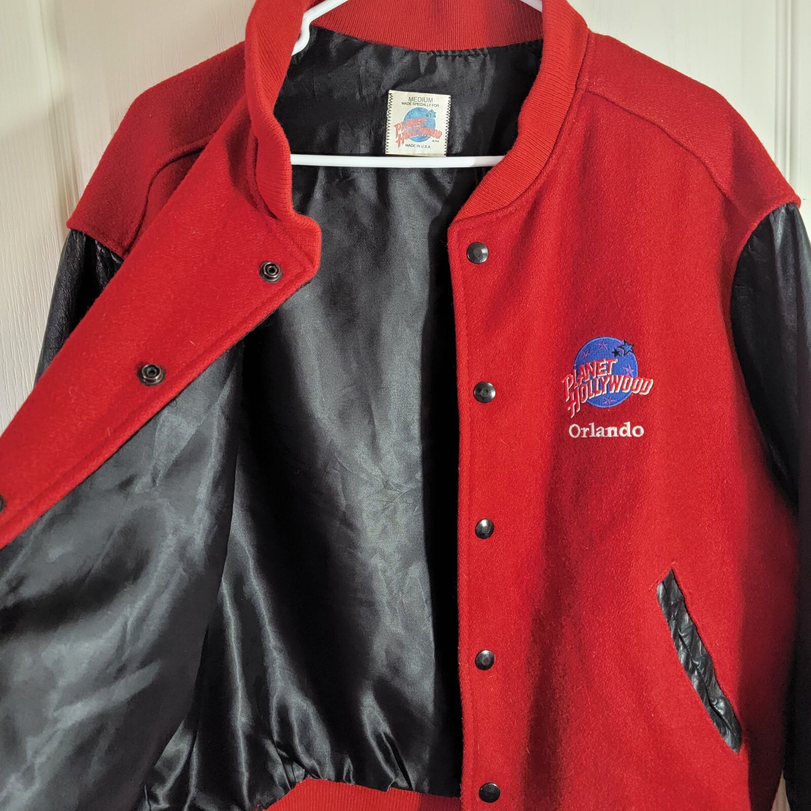 Hollywood Leather Bomber Jacket Red Black Size… Gem