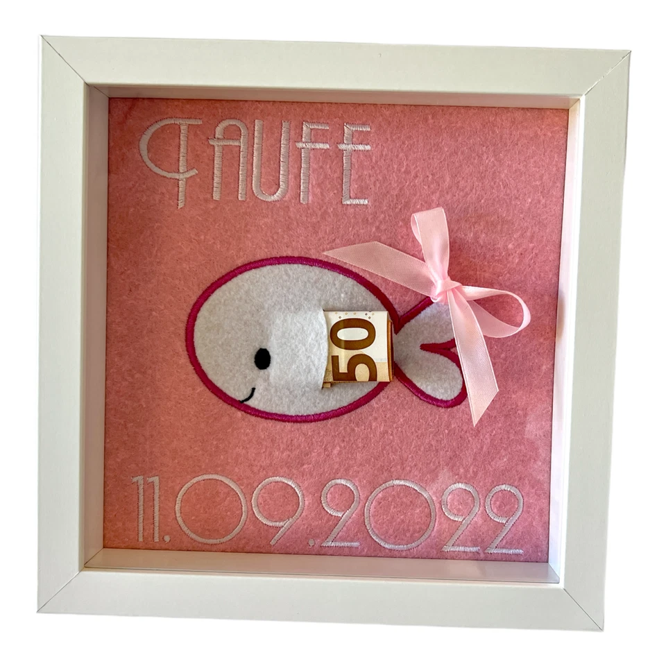 Bilderrahmen zur Taufe als Geldgeschenk, personalisierbar, Fisch - Bild 2 von 4