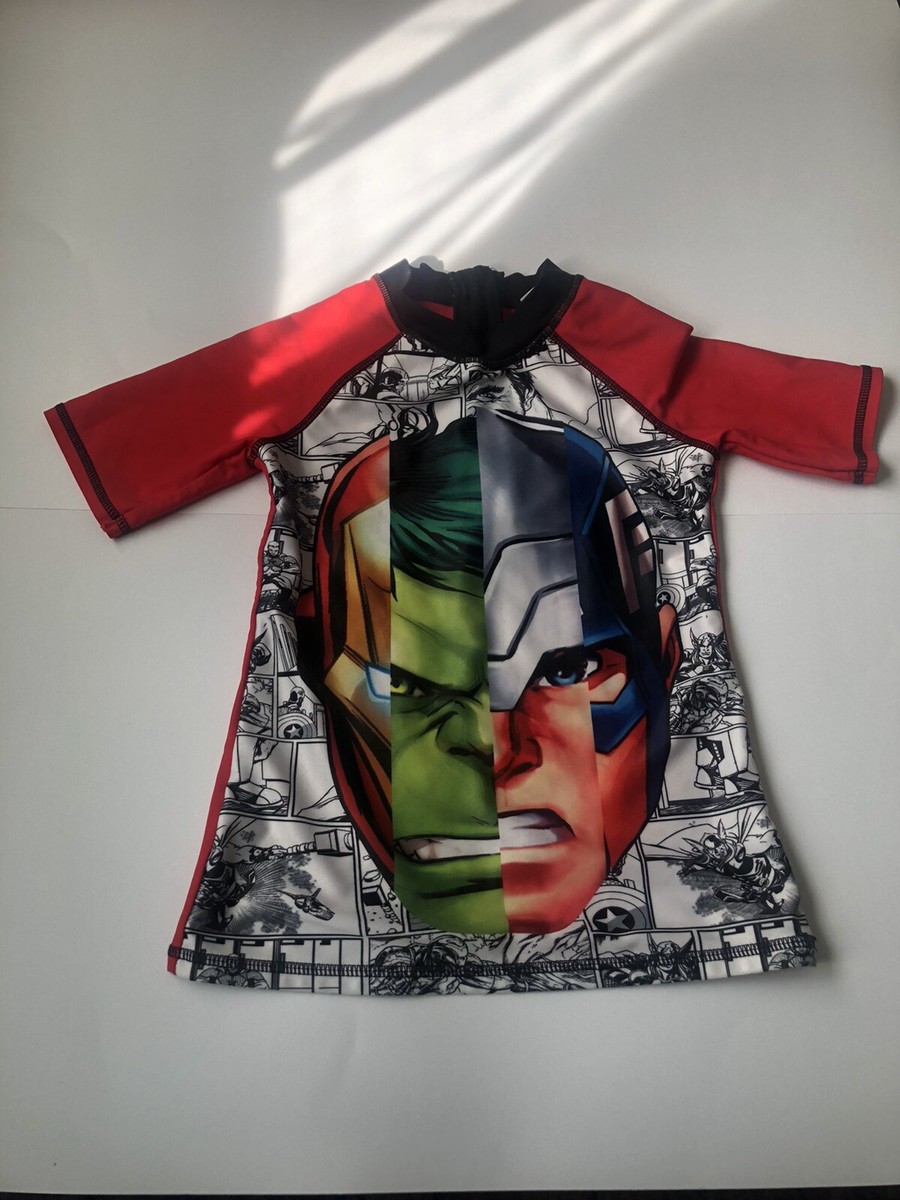 Kid’s Marvel Super Hero Avengers Swimming Top Shirt Water 7/8 Yrs