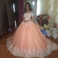 Elegant Wedding Dresses Off Shoulder Applique A-line Ball Bridal Gowns Train