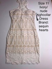 My Michelle Sequin Hearts Junior's All Over Lace Short dress in nude, sz 11 NWT